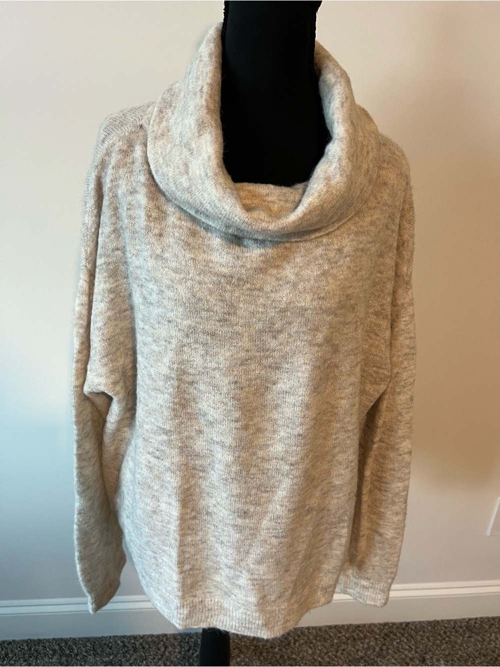 Ann Taylor Cowlneck Sweater in Marled Heather Beige Alpaca Wool Blend